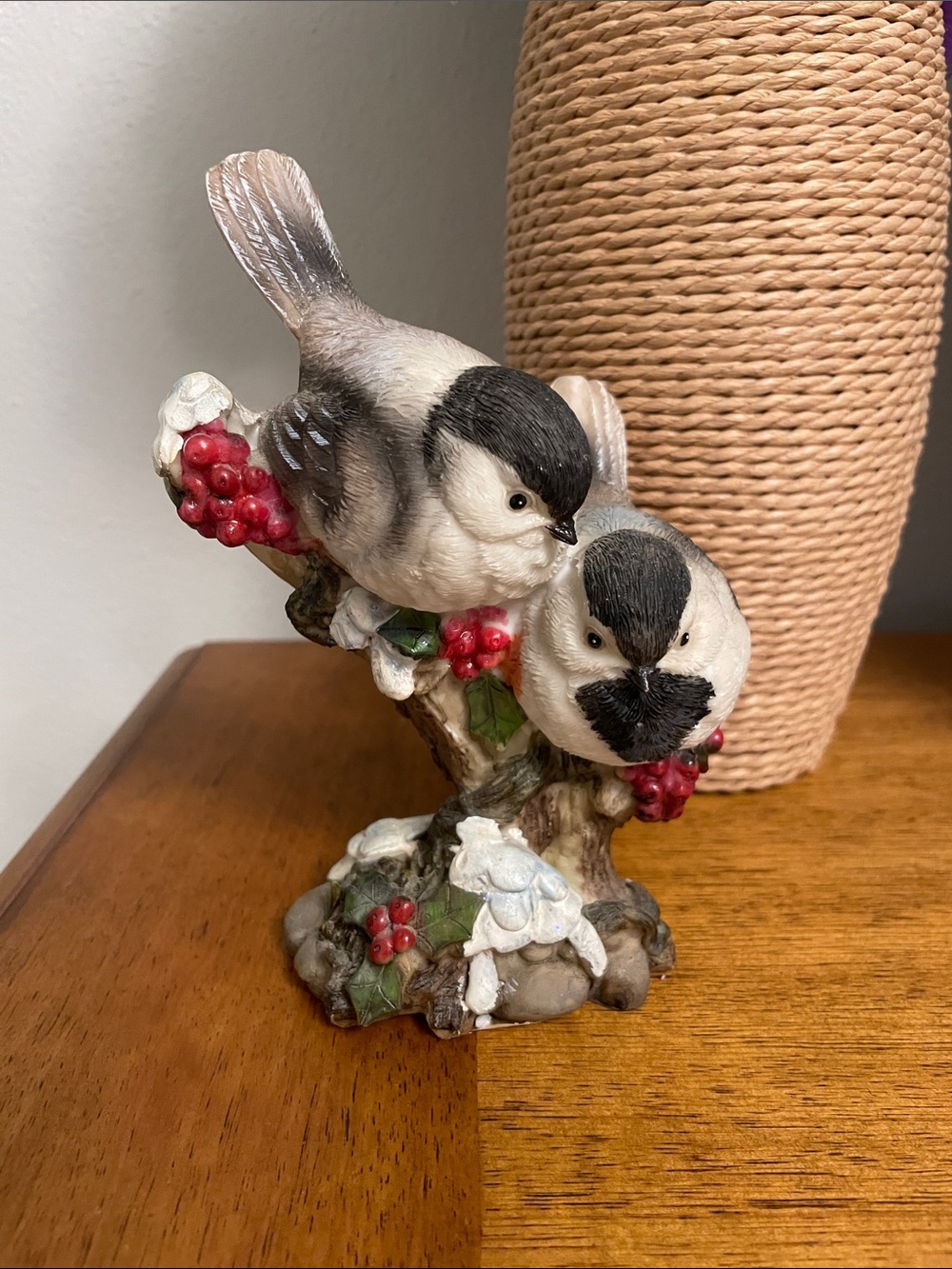 Tii Collections Resin Figure of Chickadees Birds Perched on a Snowy Branch